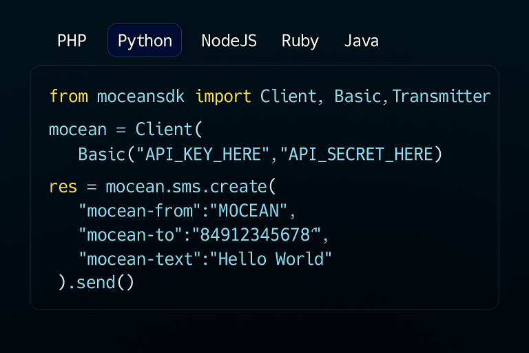 Python script example using Mocean SMS API for instant messaging